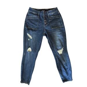 Judy Blue Jeans Womens 14W Skinny High Rise Button Fly Distressed Dark Wash